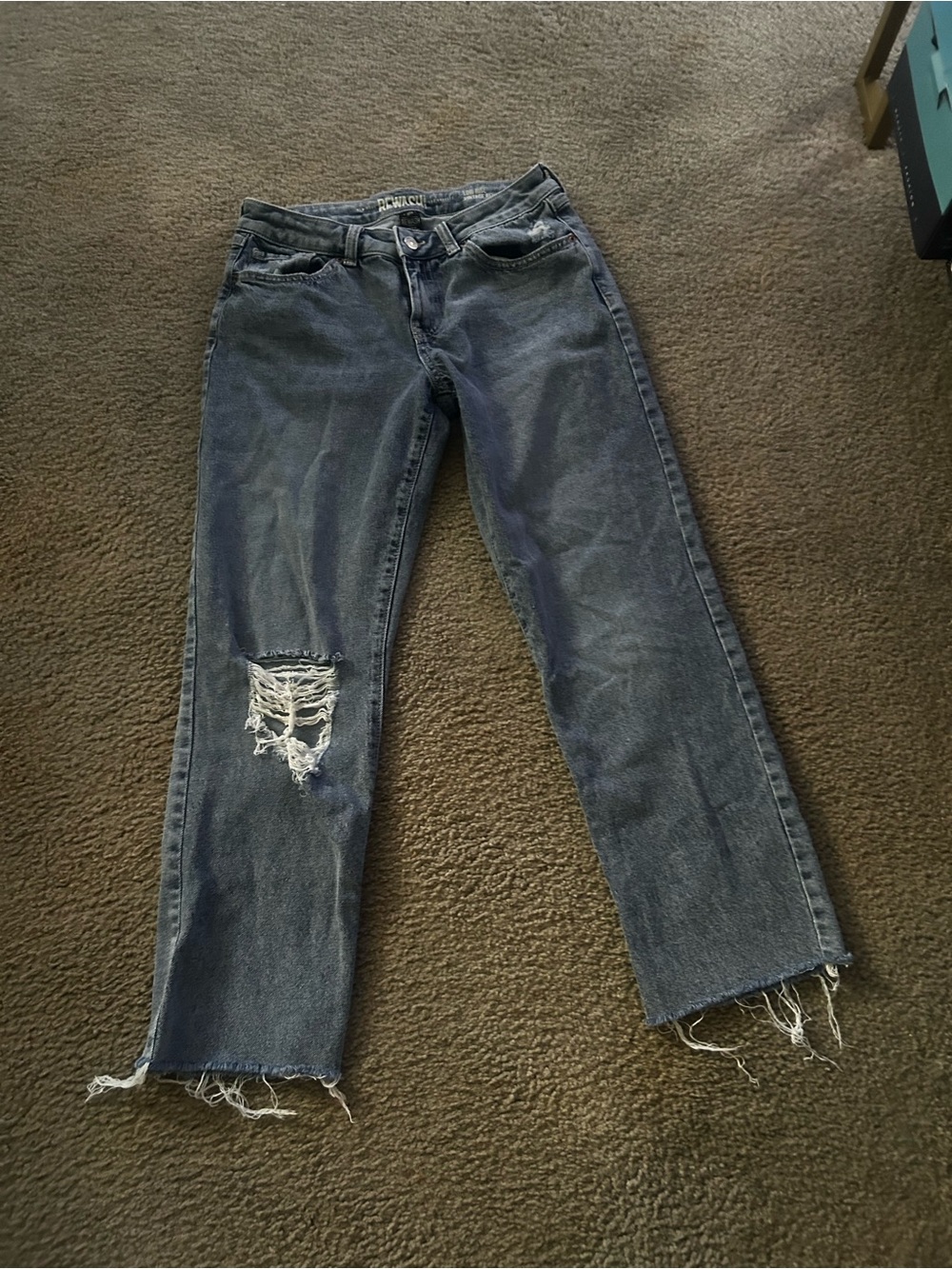 Rewash Dark Blue Distressed Straight-Leg Cropped Jeans